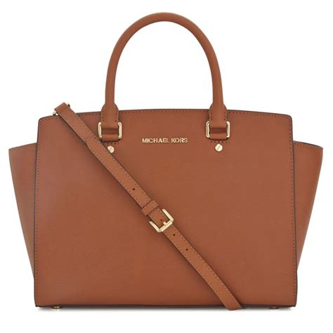 michael kors saffiano leather selma bag tan brown grommets|selma saffiano leather satchel.